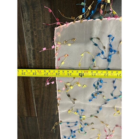 Elegant Sheer Pink Scarf Lightweight Shawl Wrap Colorful Fringe Accent Comfort - Picture 8 of 9